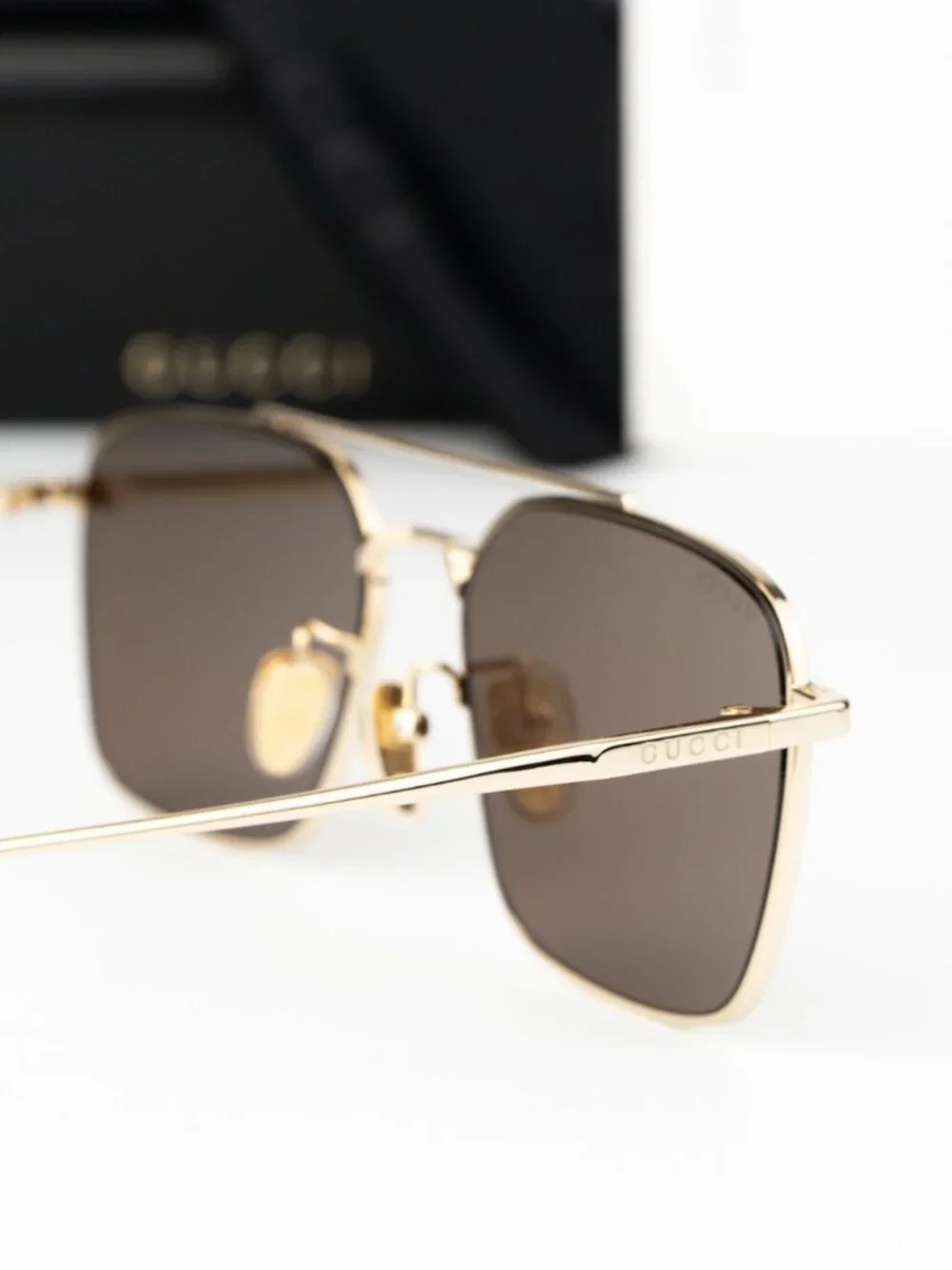 Gucci Women Sunglasses Gold Brown Rectangular GG1957SA 002 NEW AUTHENTIC